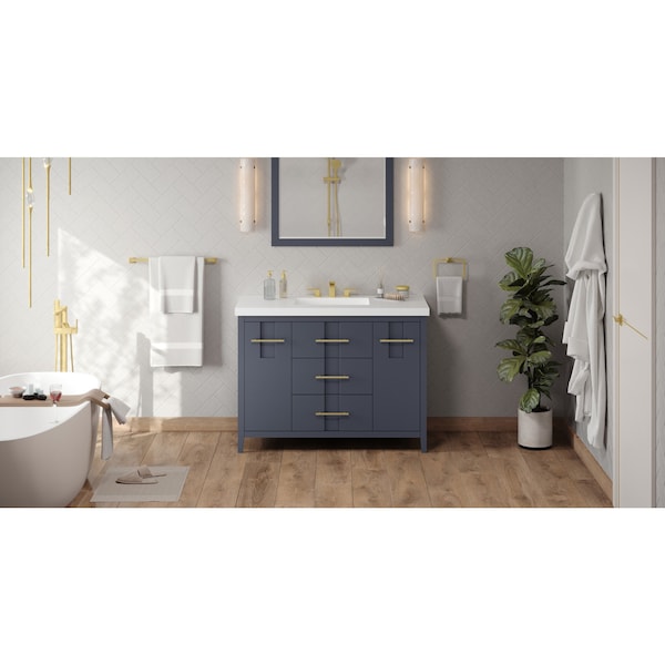 Jeffrey Alexander 48In. Blue Steel Katara Vanity, Lavante Cultured Marble Vessel Vanity Top, Intgrtd Rctngl Bowl VKITKAT48BSLAR - main
